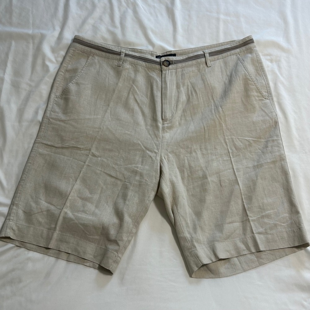 Bachrach Mens Tan Beige Linen Blend Flat Front Shorts Size 40 NB16-303BAC